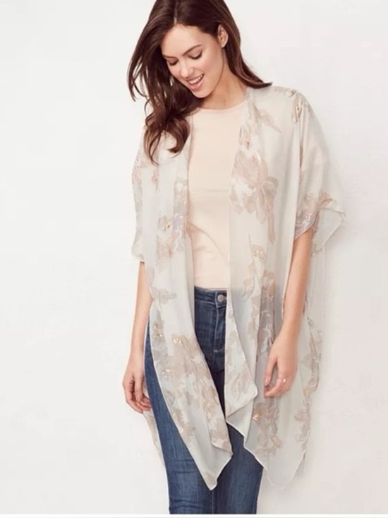 Anthropologie Tops - Floral Pink Kimono Duster Lightweight Semi-Sheer Metallic OS LC Lauren Conrad